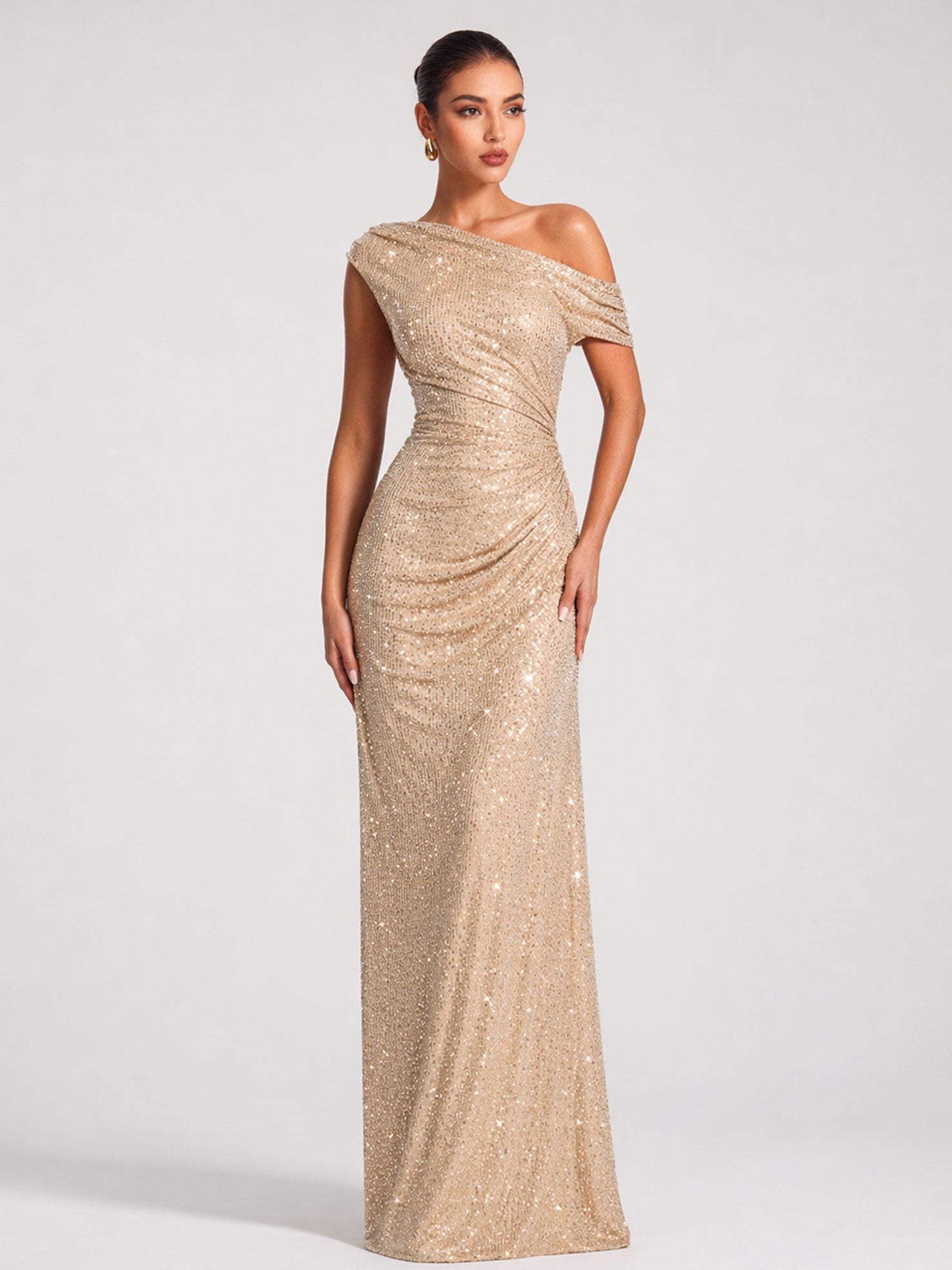 Elegant One-Shoulder Rhinestone Bodycon Gown