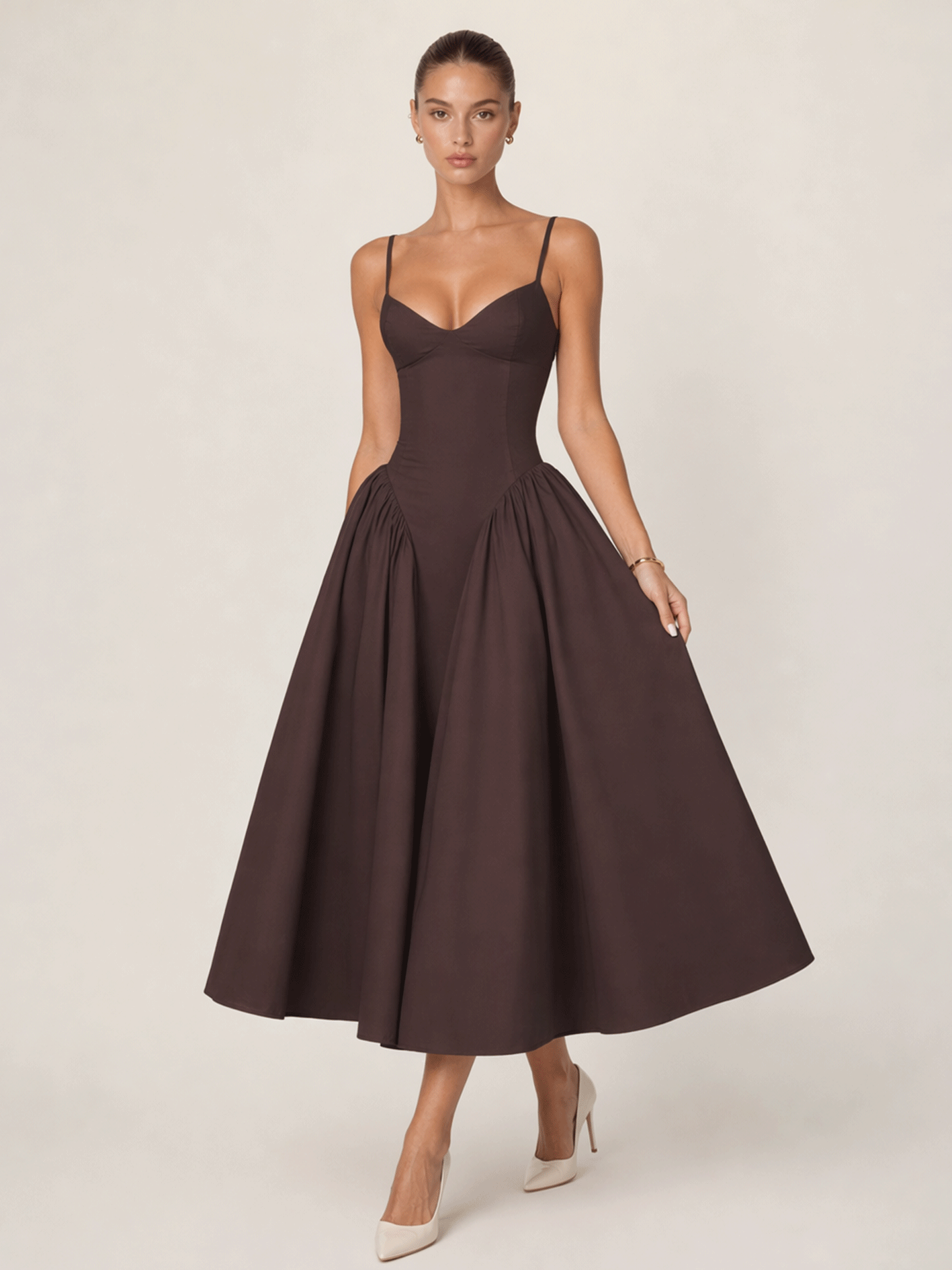 V-Neck Strap Fit & Flare Midi Dress