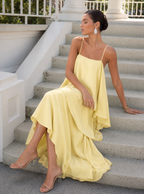 Robe longue Solene étagée aspect satin