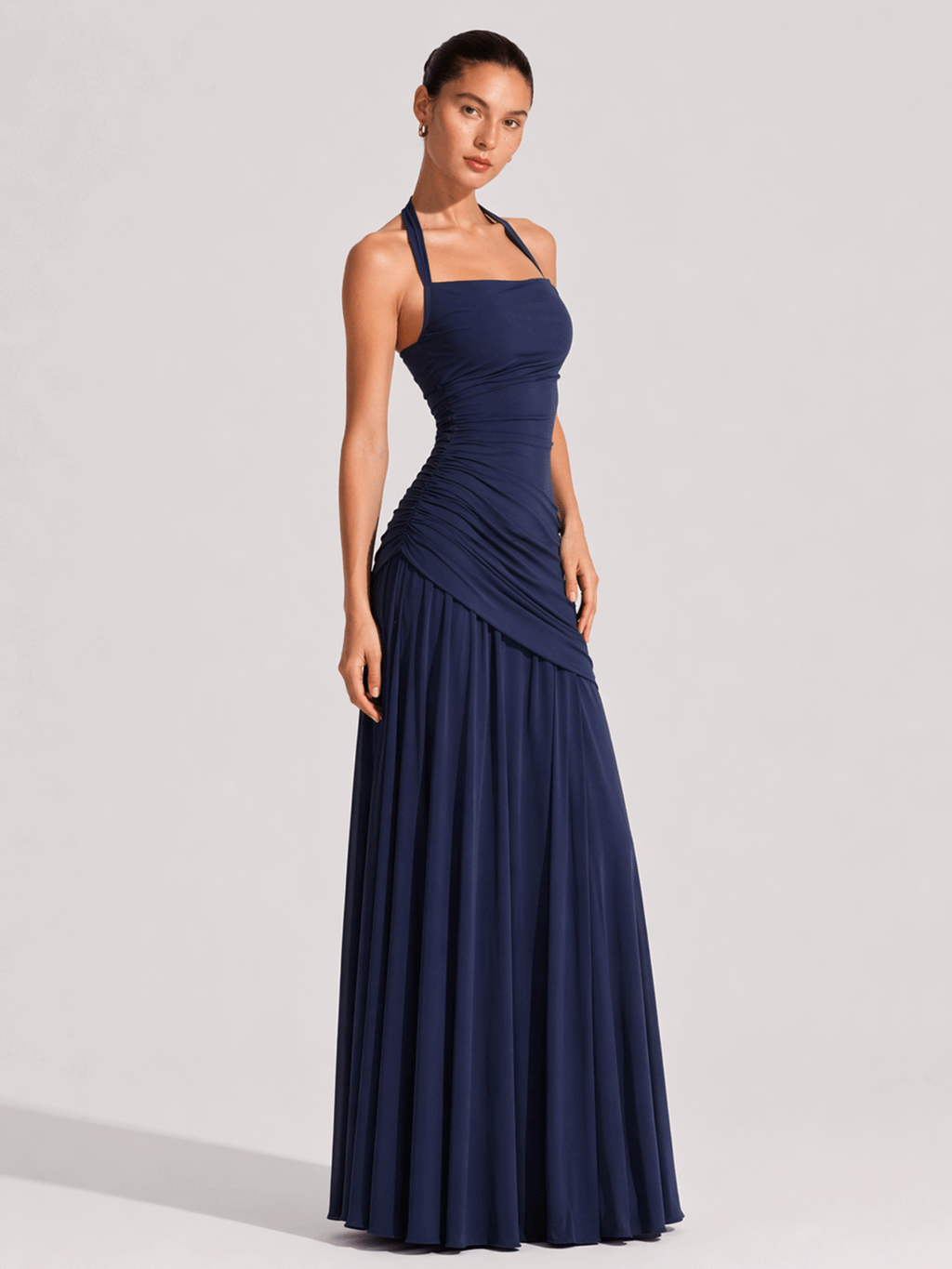Halter Square Neck Ruched Waist Dress