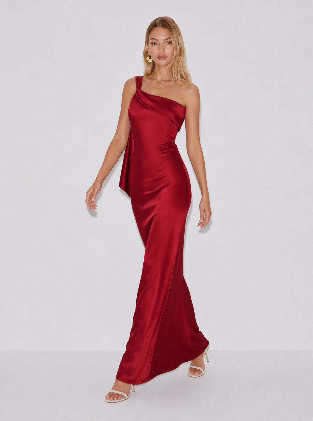 Oriane Scarf Drape Satin Maxi Dress