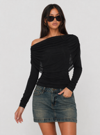 Jasmine Ruched Mesh Long Sleeve Top