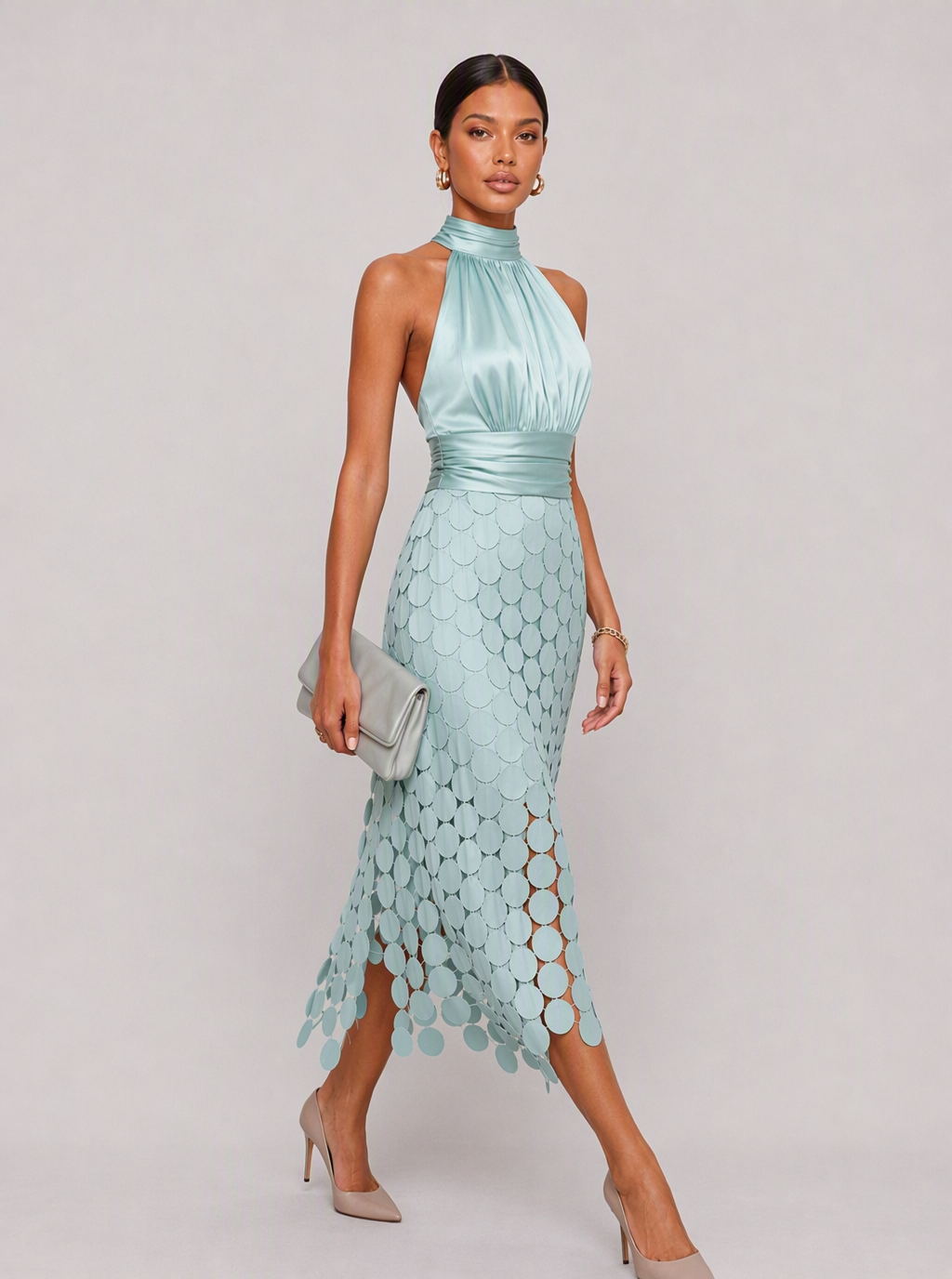 Leontine Rosette Satin Midi Dress