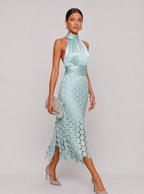 Leontine Rosette Satin Midi Dress