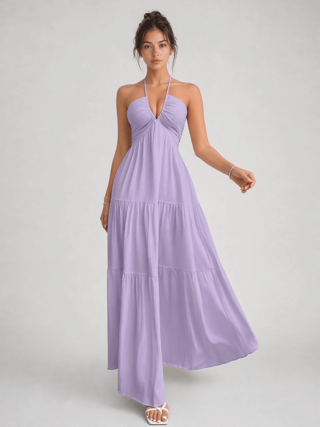 Halter Deep V Bow-Knot Maxi Dress