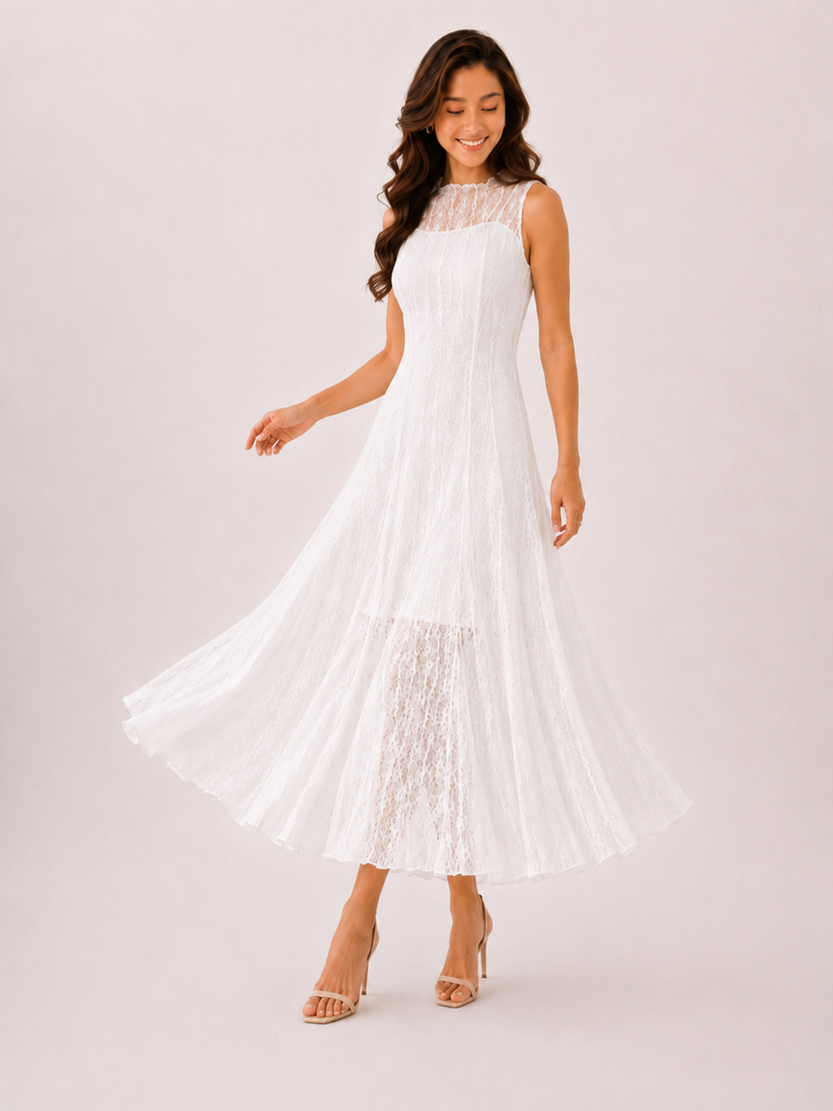 White High-neck Sleeveless Midi Dress