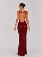 Zephrina Marcelline open-back shimmer maxi dress in red