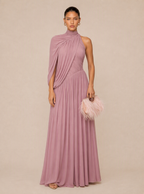 Zephrina Felicity asymmetric cape maxi dress in peach