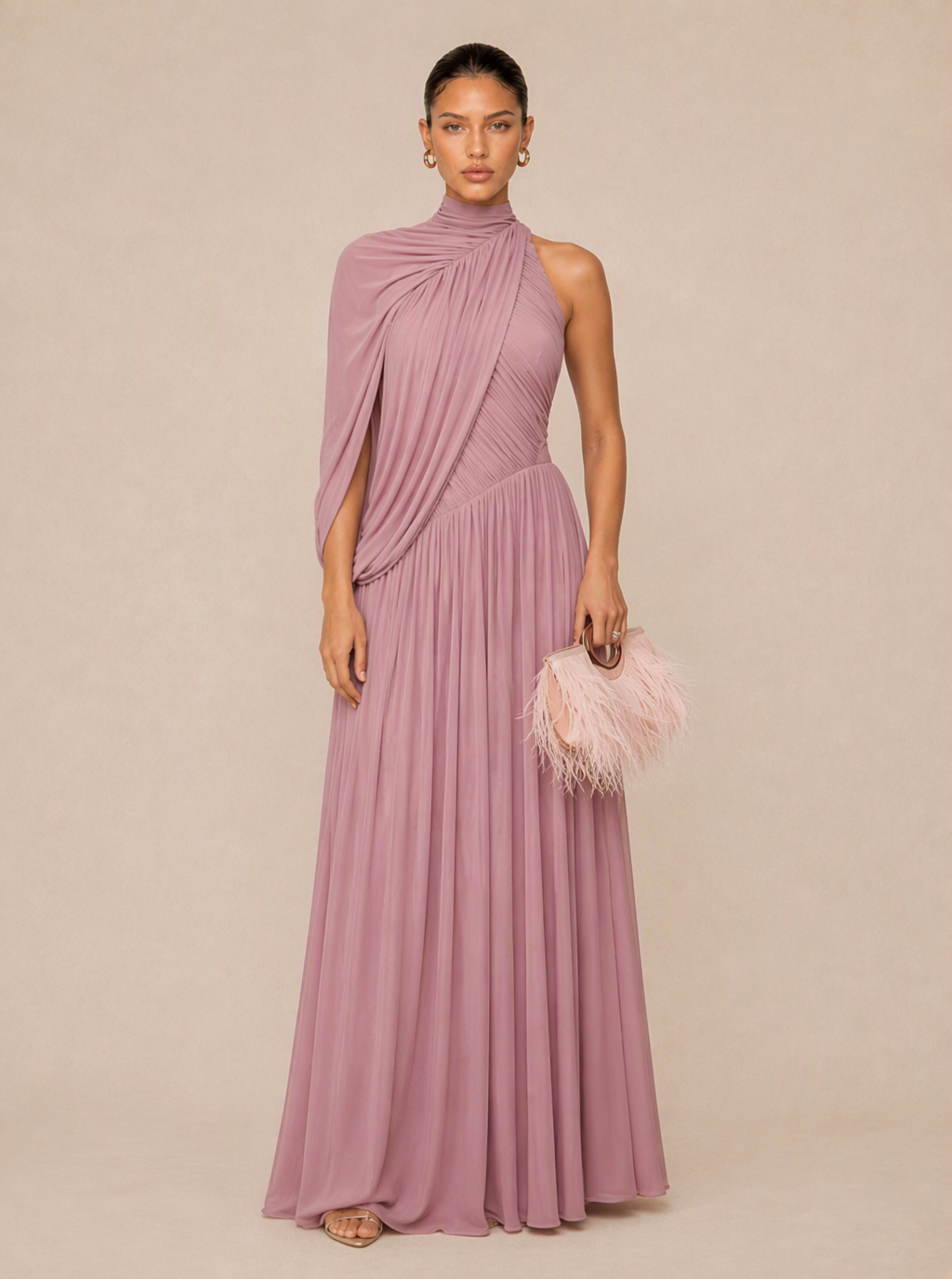 Zephrina Felicity asymmetric cape maxi dress in peach