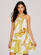 Zephrina Celia abstract halter mini dress in yellow