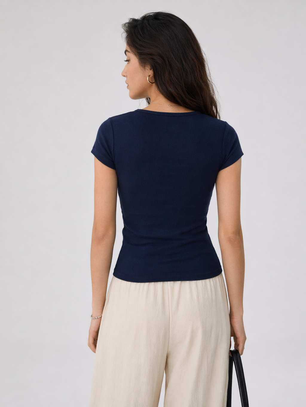 Ruched V Neck Button Short Sleeve T Shirt