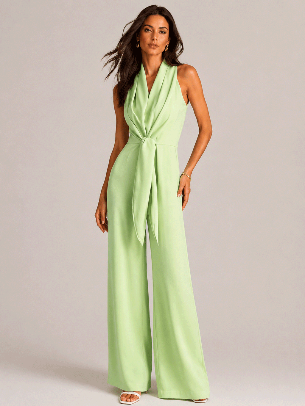 Sleeveless Tie-waist Wide-leg Jumpsuit