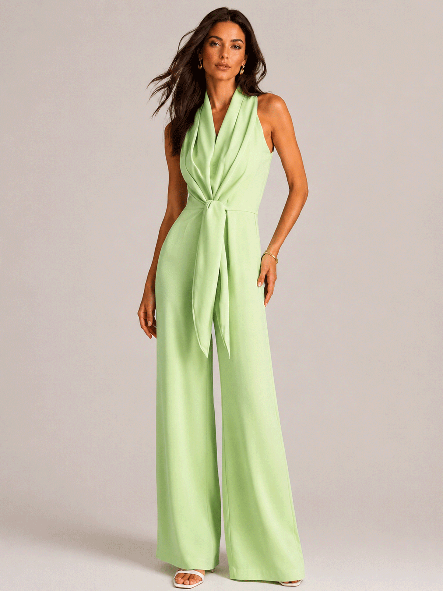 Sleeveless Tie-waist Wide-leg Jumpsuit