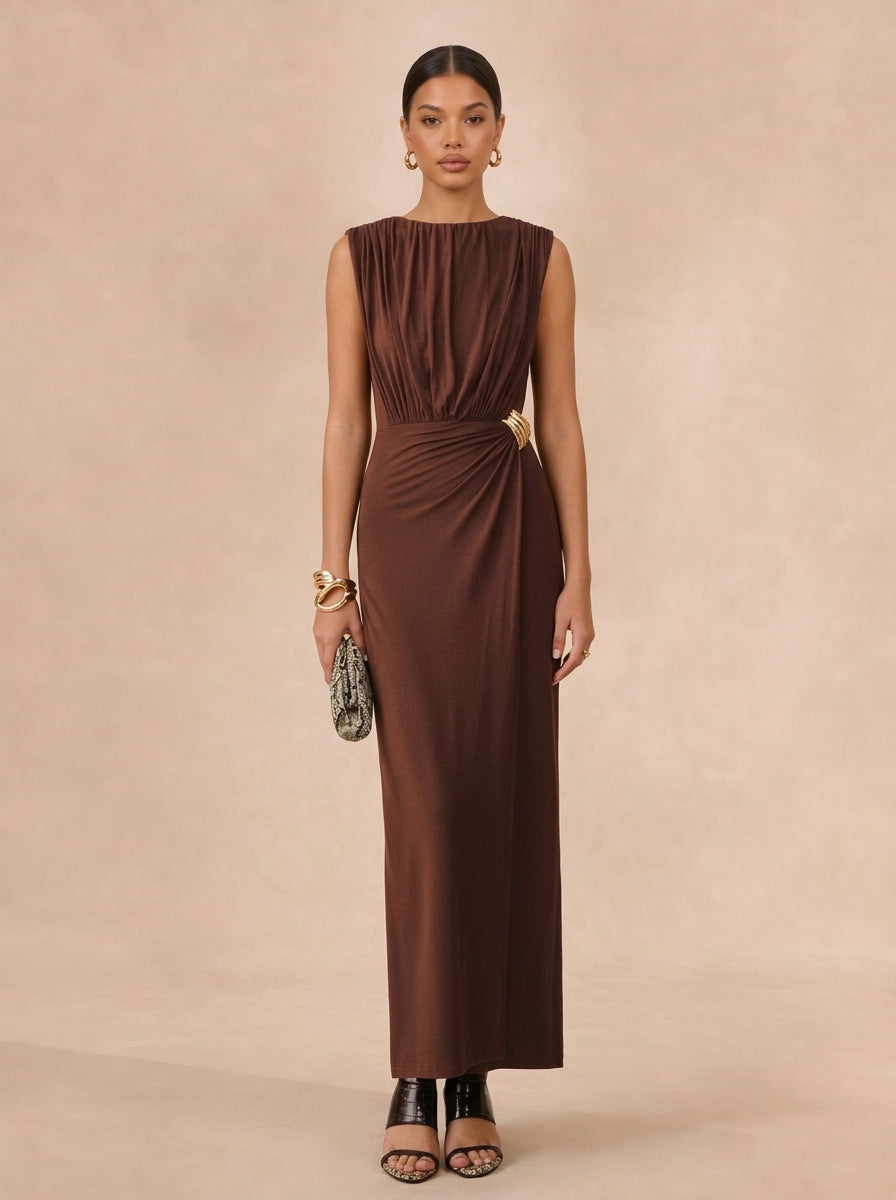 Zephrina Florentia gathered-waist maxi dress in coffee