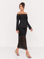 Zephrina Estelle off-shoulder lace midi dress in black