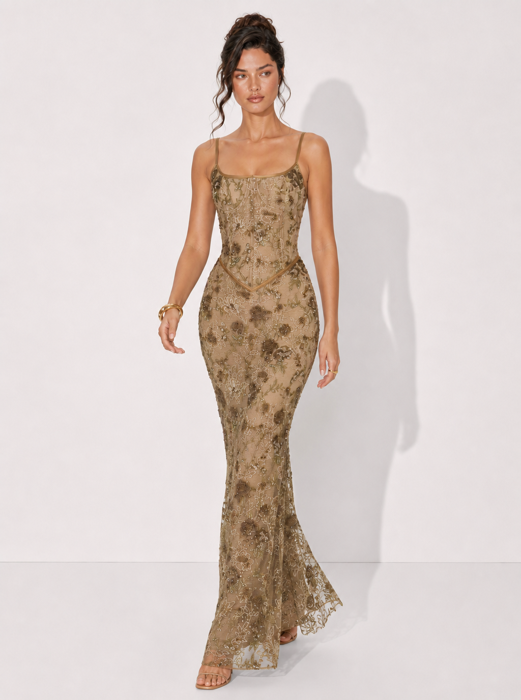 Zephrina Soraya jacquard mermaid maxi dress in coffee