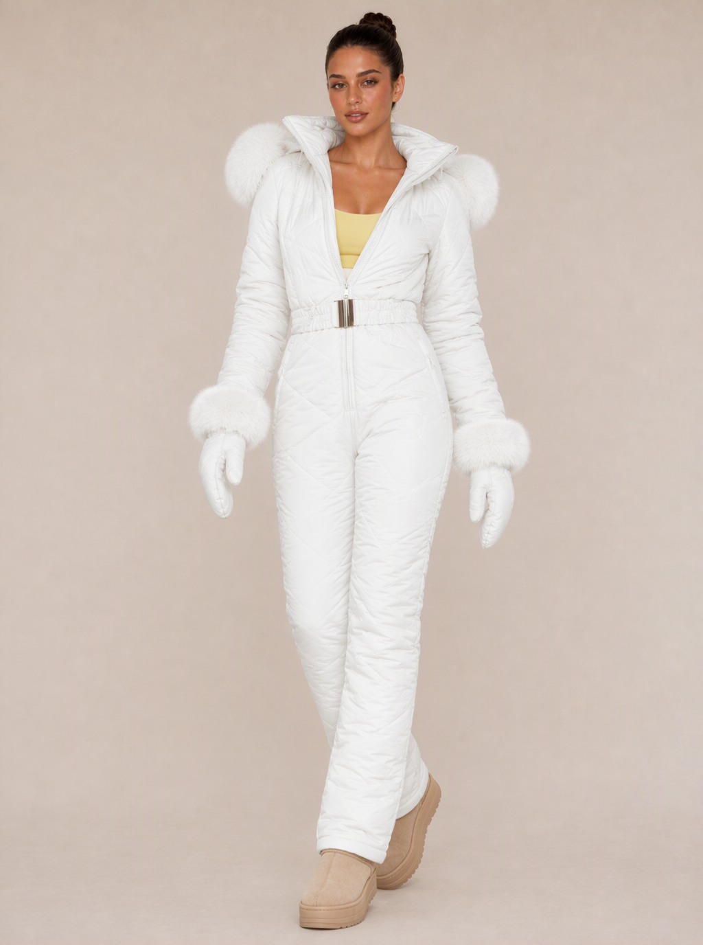 Zephrina Eydis plush-trim quilted one-piece ski suit in pink