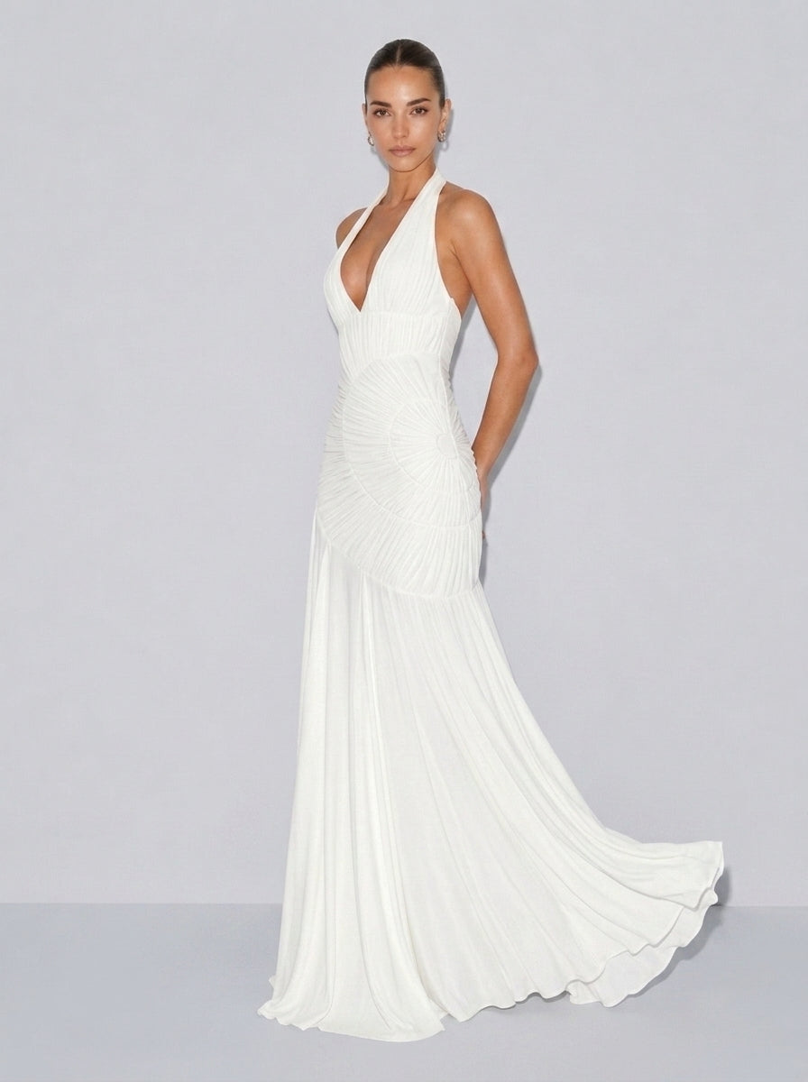 Zephrina Solenne ruched halter maxi dress in white