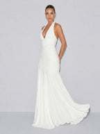 Zephrina Solenne ruched halter maxi dress in white