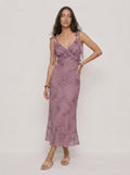 Zephrina Elowen ruffle floral midi dress in purple