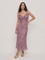 Zephrina Elowen ruffle floral midi dress in purple