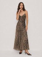 Zephrina Nerea leopard mesh midi dress in brown