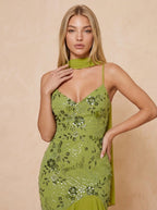 Zephrina Aurette sequin ruffle maxi dress in green