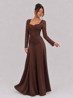 Zephrina Wilhelmina lace sweetheart maxi dress in brown