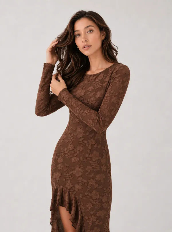 Zephrina Clementina floral high-low midi dress in brown