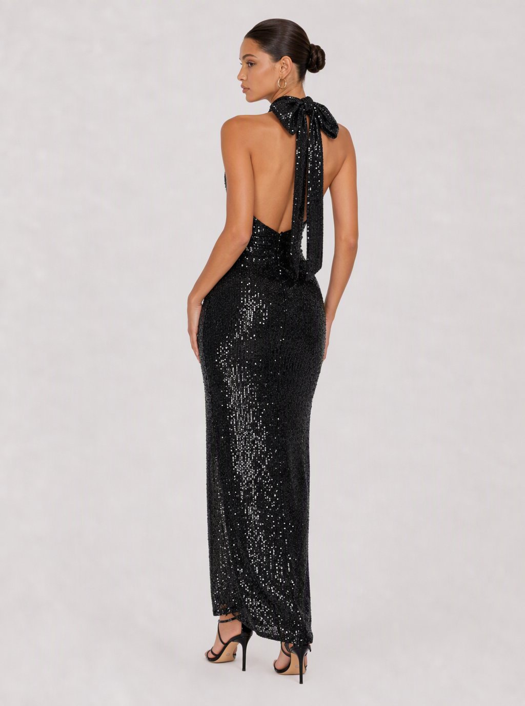 Zephrina Violetta halter sequin slit maxi dress in black