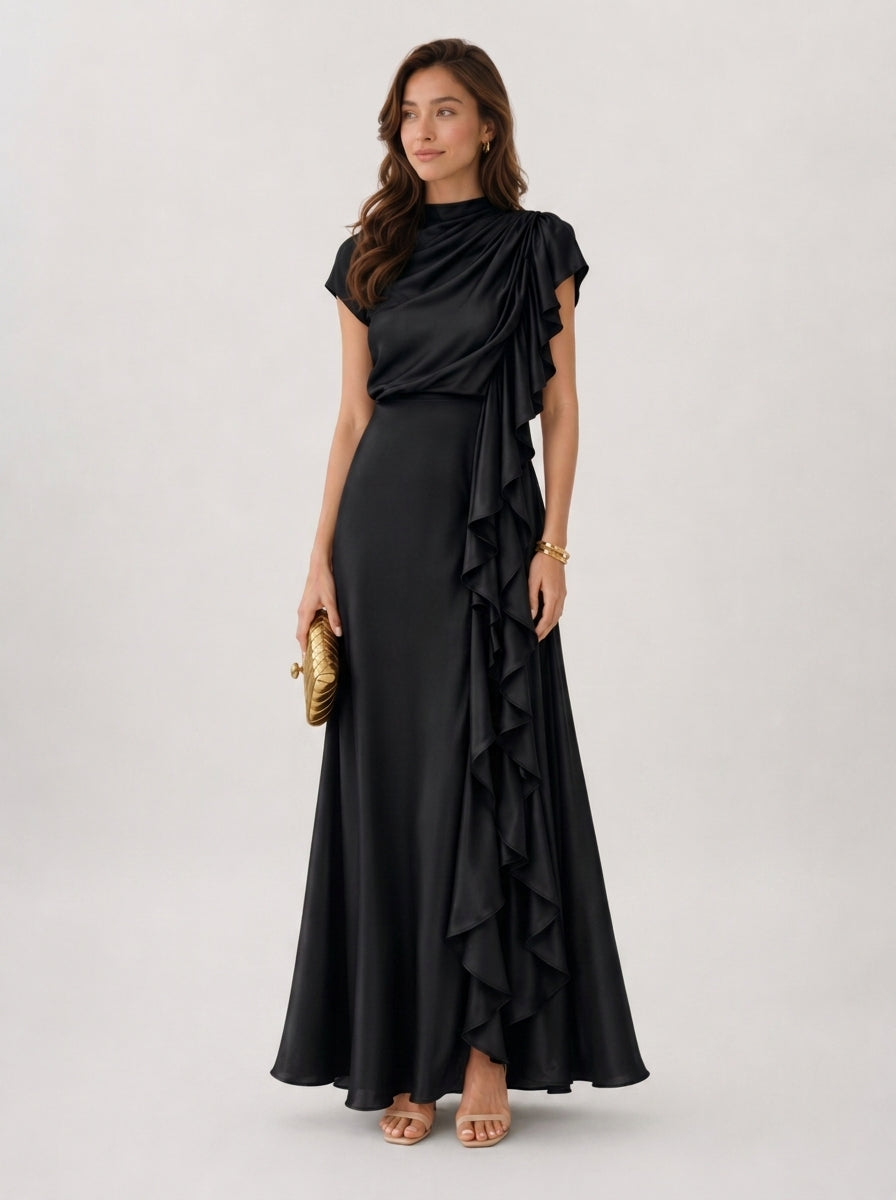 Zephrina Helene ruffle satin maxi dress
