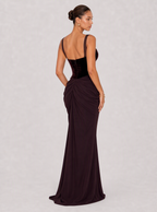 Zephrina Ameline draped velvet maxi dress in deep plum