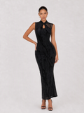 Zephrina Ottoline keyhole textured maxi dress in black