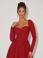 Zephrina Celestine sweetheart knit midi dress in red