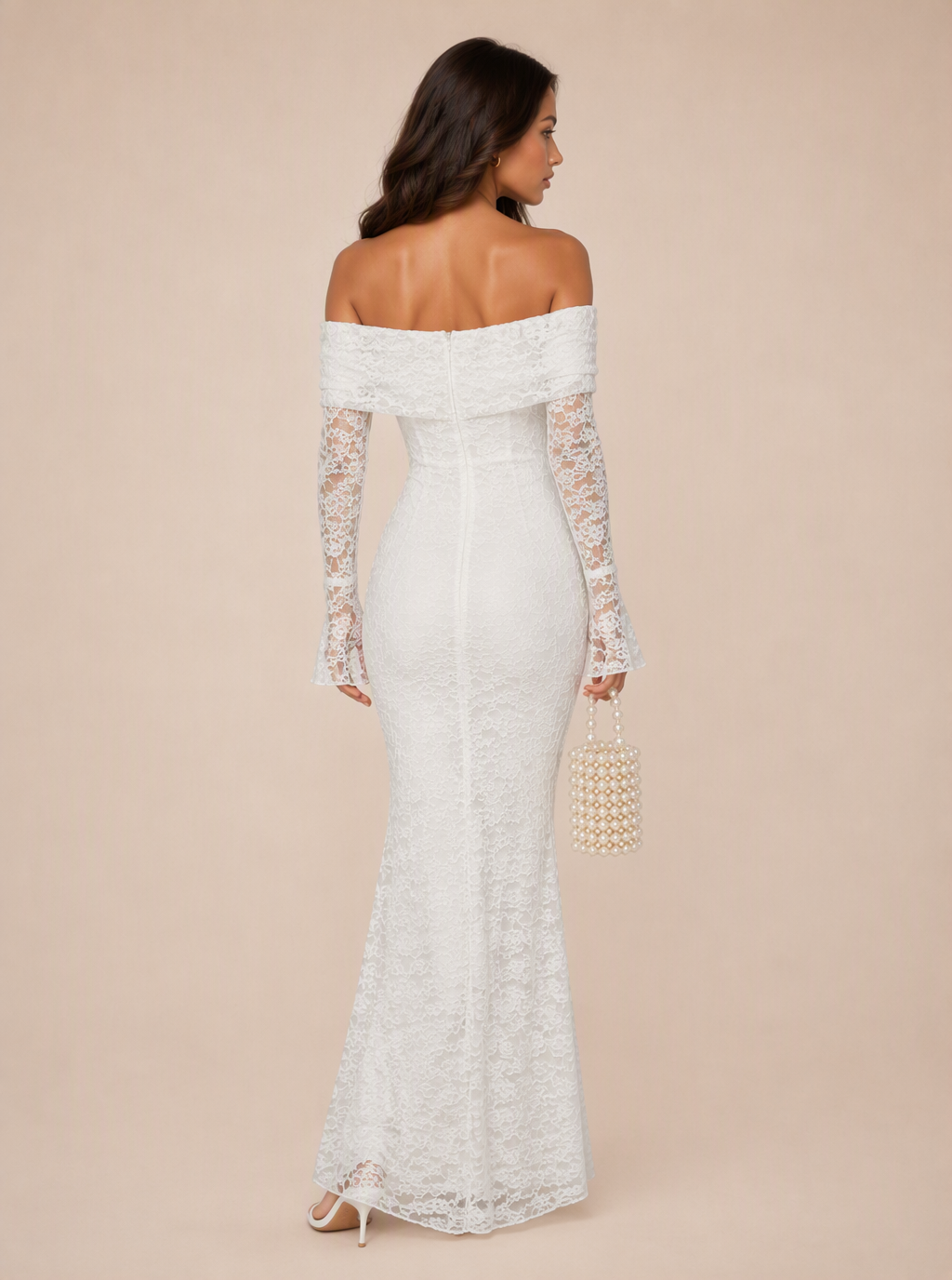 Zephrina Cyrille off-shoulder lace mermaid gown in white