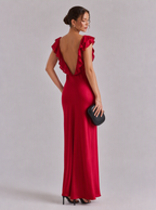 Zephrina Galiana flutter-strap satin maxi dress in red