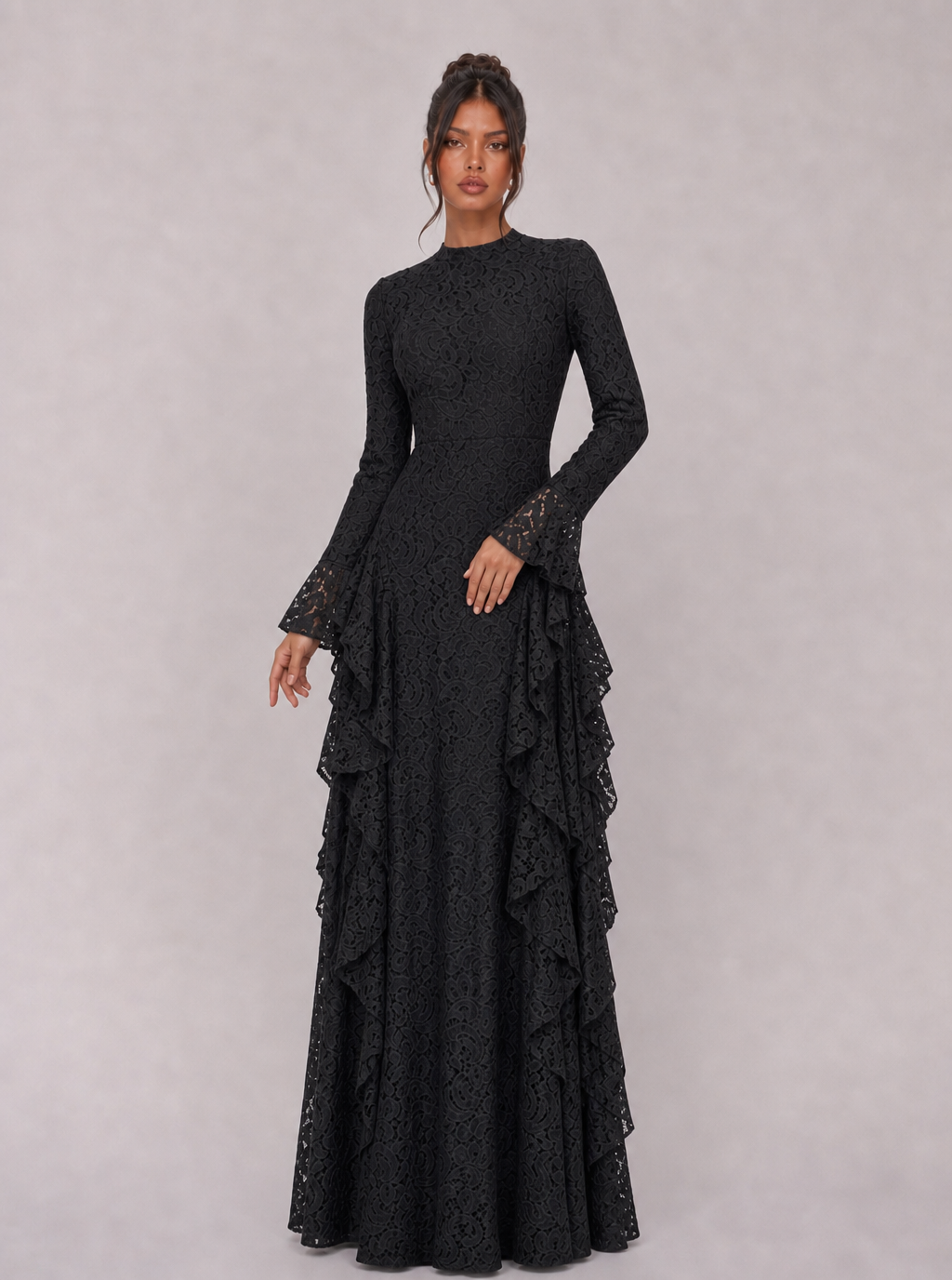 Zephrina Isolenne ruffle knit maxi dress in burgundy