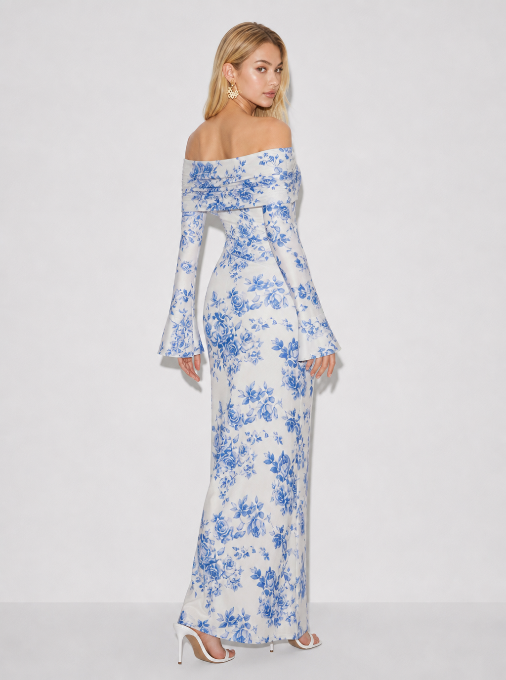 Zephrina Florienne off-shoulder maxi dress in blue floral
