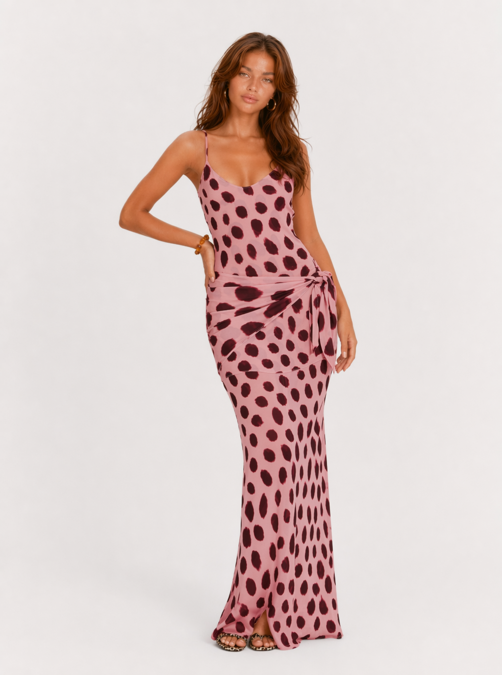 Zephrina Annelise leopard sarong maxi dress in brown
