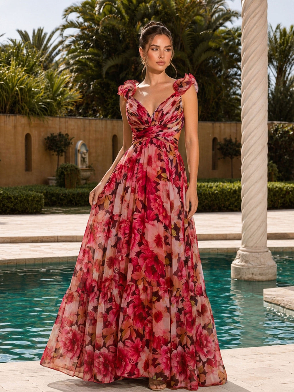Madison Maxikleid mit 3D-Blumenriemen