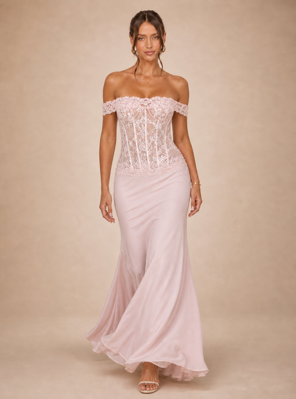 Zephrina Nerissa lace satin maxi dress in pink