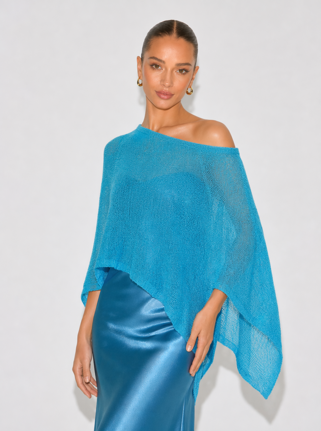Zephrina Dahlia asymmetric knit poncho top in green