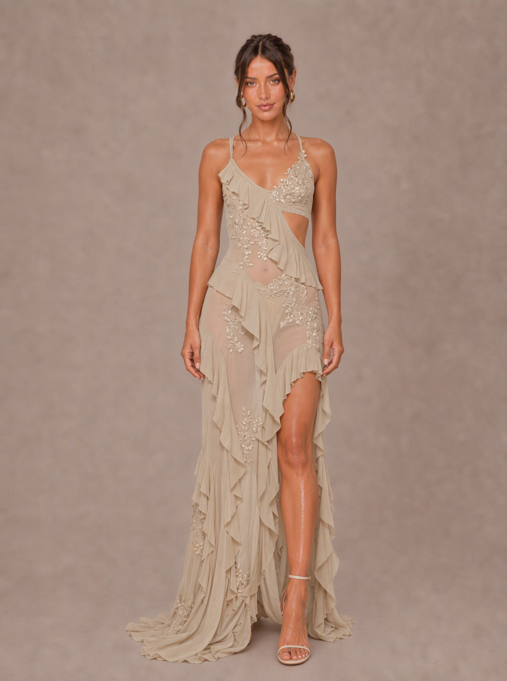 Zephrina Ophelia lace appliqu¨¦ high-low maxi dress in cream