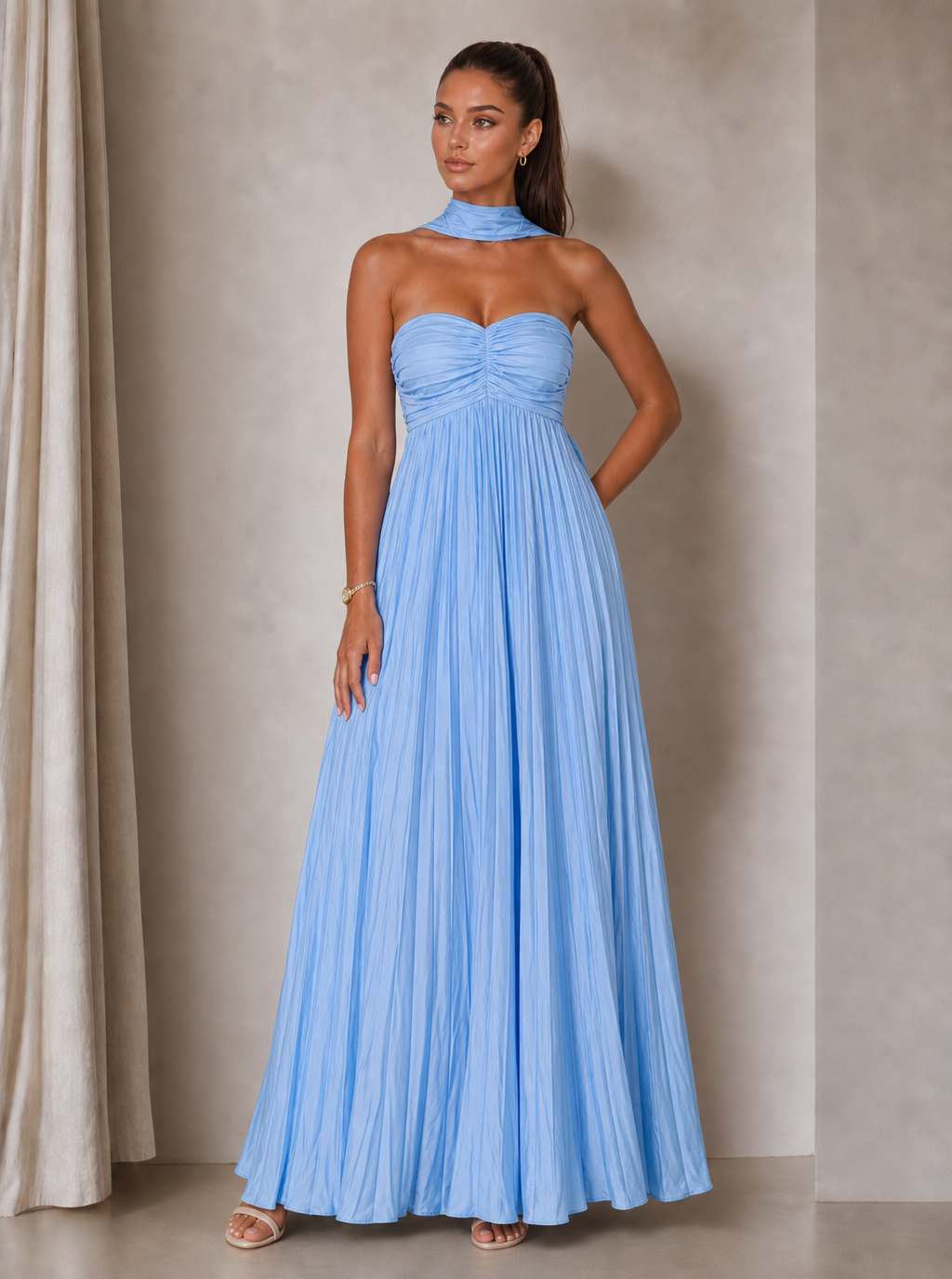 Zephrina Perrine pleated scarf maxi dress