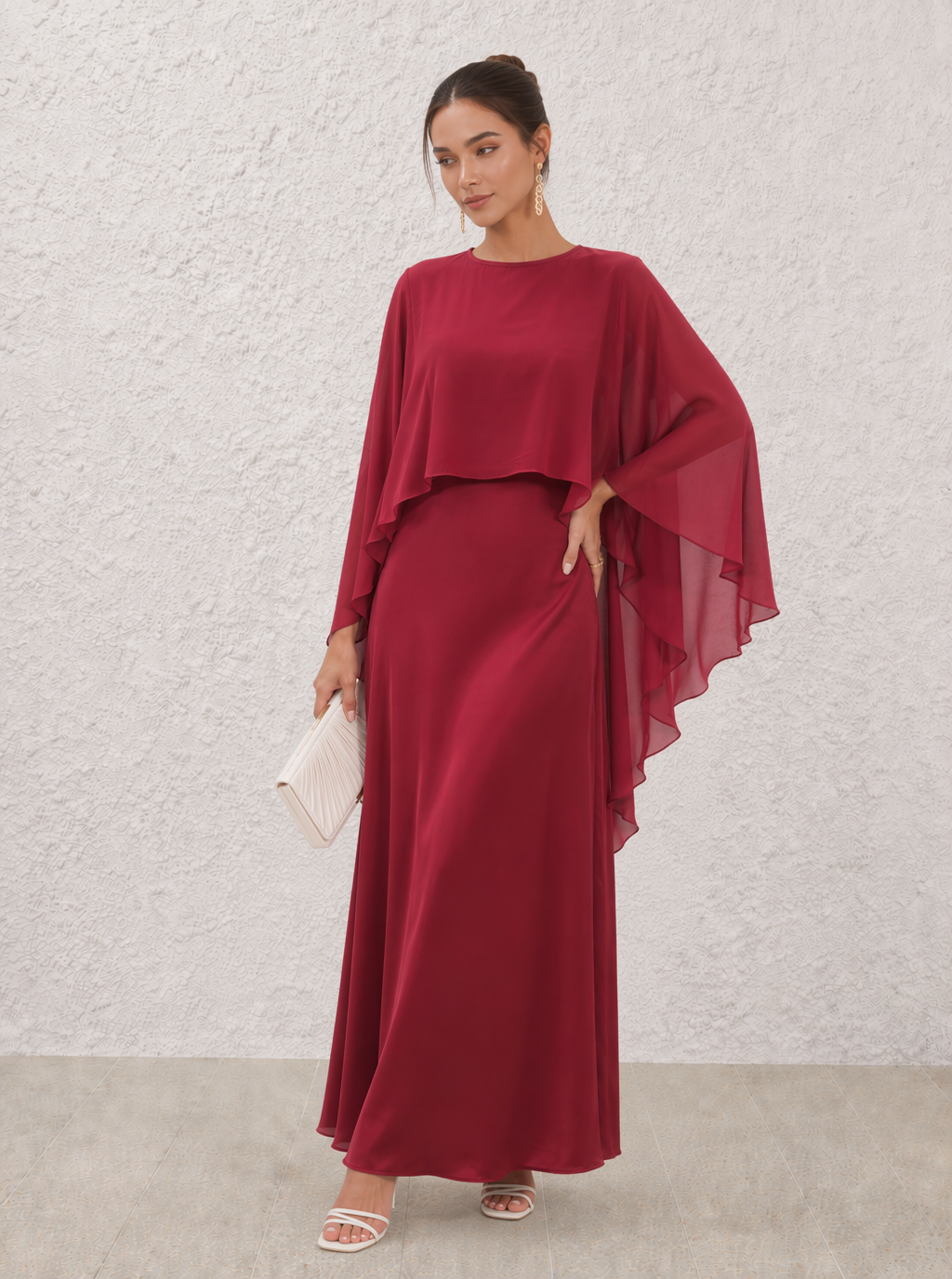 Zephrina Paloma satin cape maxi dress in green