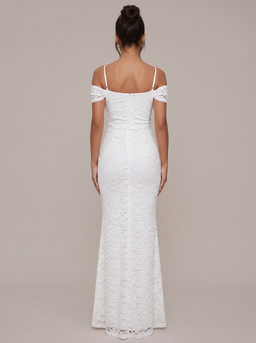 Zephrina Annelise off-shoulder lace maxi dress in white