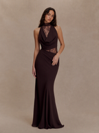 Zephrina Ysella lace panel knit maxi dress in coffee