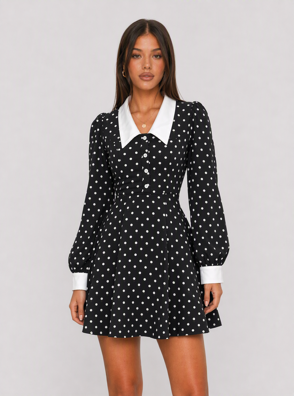 Zephrina Rosaline collared polka dot mini dress in black
