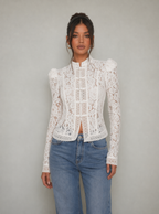 Zephrina Evangeline lace button front top in white