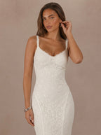Zephrina Delphine lace-up back lace maxi dress in white